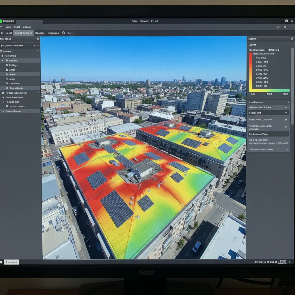 Contoh simulasi iradiasi matahari pada atap klien menggunakan pemodelan 3D